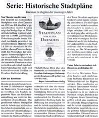 Zeitungsausschnitt Stadtteilzeitung/Rezension zum Stadtplan vom alten Dresden um 1920